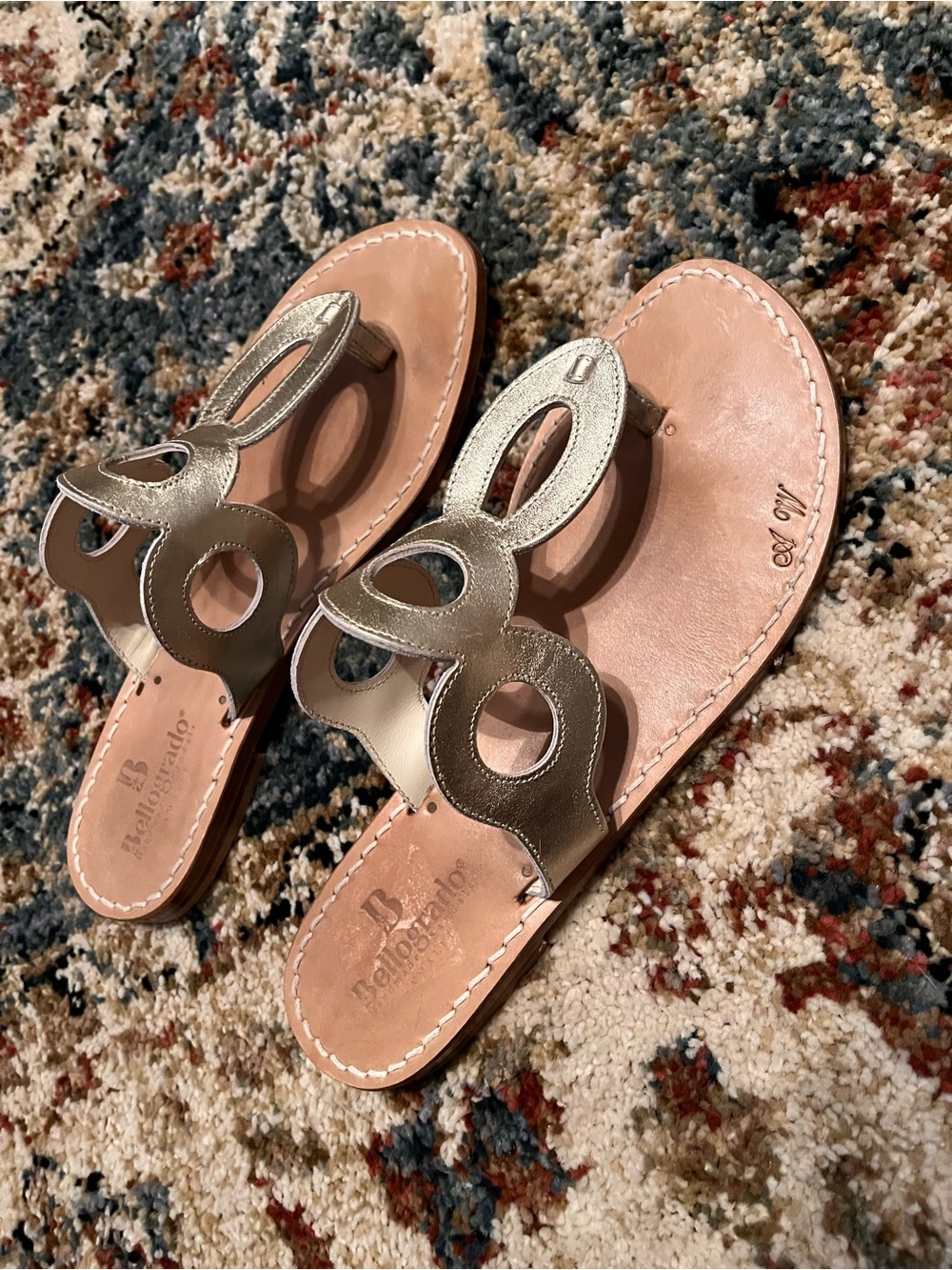 Almafi Bellogrado Anni ‘70 Platino light gold Leather Toe-Loop Sandals - Women's - Picture 2 of 8
